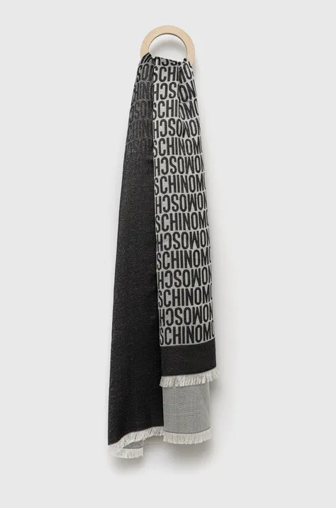 Hodvábny šál Moschino čierna farba, vzorovaný