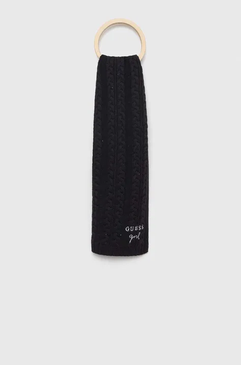 Дитячий шарф з домішкою вовни Guess колір чорний з аплікацією