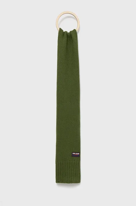 Pepe Jeans szalik z domieszką wełny kolor zielony gładki