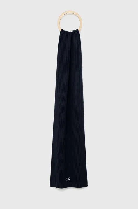 Šál s prímesou kašmíru Calvin Klein tmavomodrá farba, jednofarebný