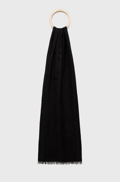 Vlnený šál Calvin Klein čierna farba, jednofarebný