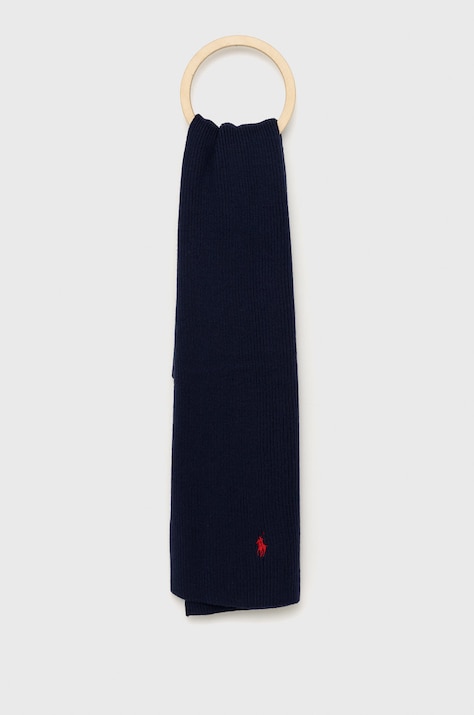 Polo Ralph Lauren Szalik wełniany kolor granatowy gładki