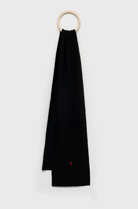Шерстяной шарф Polo Ralph Lauren цвет чёрный однотонный