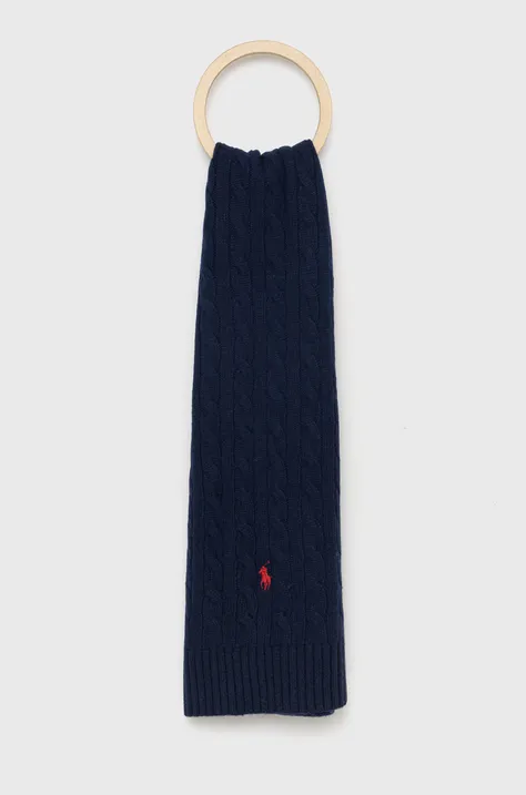 Polo Ralph Lauren esarfa de lana culoarea albastru marin, neted