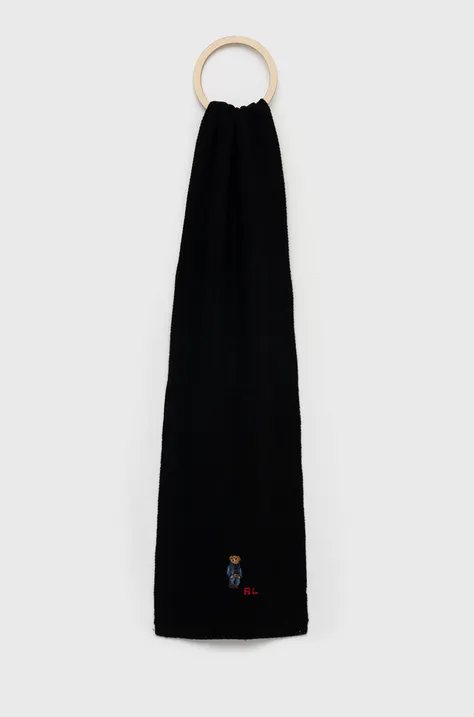 Μαντήλι από μείγμα μαλλιού Polo Ralph Lauren χρώμα: μαύρο