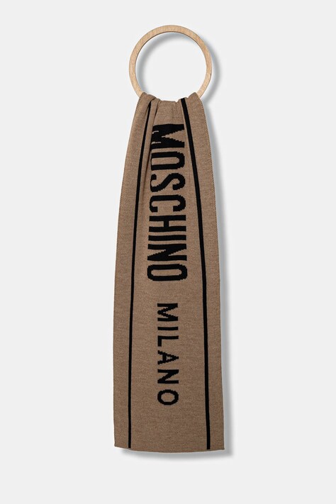 Moschino szalik z dodatkiem wełny męski kolor beżowy wzorzysty M5634 50199