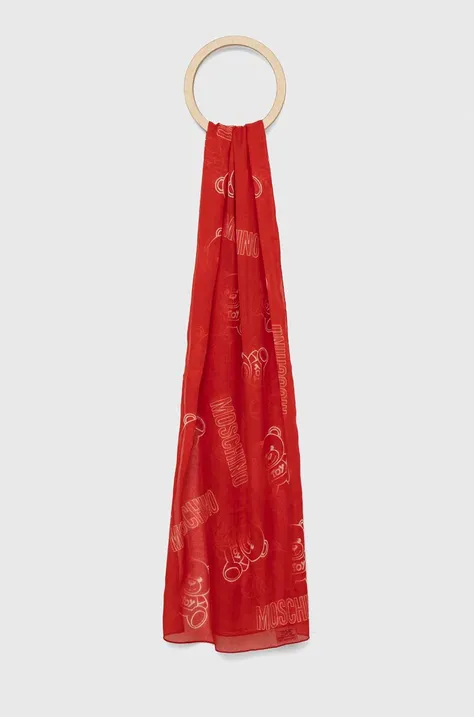 Moschino szal bawełniany kolor czerwony wzorzysty