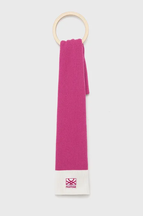 United Colors of Benetton szalik z domieszką wełny kolor różowy gładki