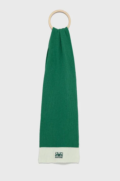 United Colors of Benetton szalik z domieszką wełny kolor zielony gładki
