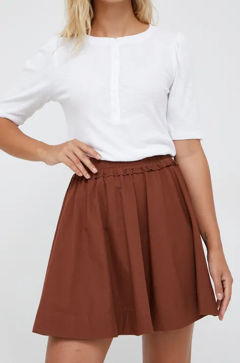 Pamučna suknja Sisley boja: smeđa, mini, širi se prema dolje
