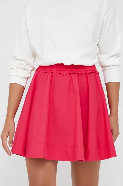 Pamučna suknja Sisley boja: ružičasta, mini, širi se prema dolje