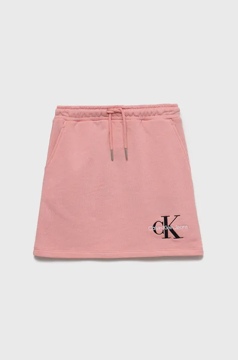 Otroško bombažno krilo Calvin Klein Jeans roza barva,