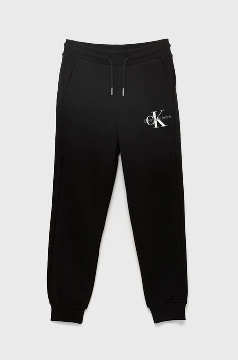 Calvin Klein Jeans spodnie dresowe bawełniane dziecięce IU0IU00285.9BYY kolor czarny z aplikacją
