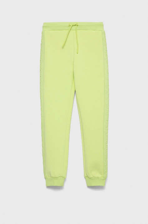 Guess pantaloni de trening pentru copii culoarea verde, neted