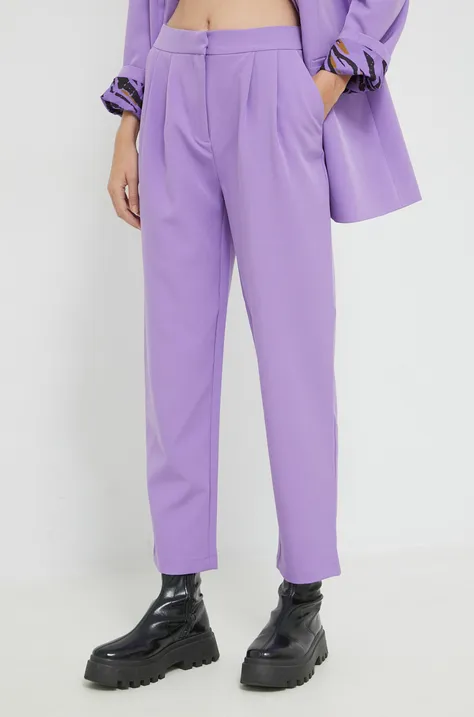 Vila spodnie damskie kolor fioletowy proste high waist