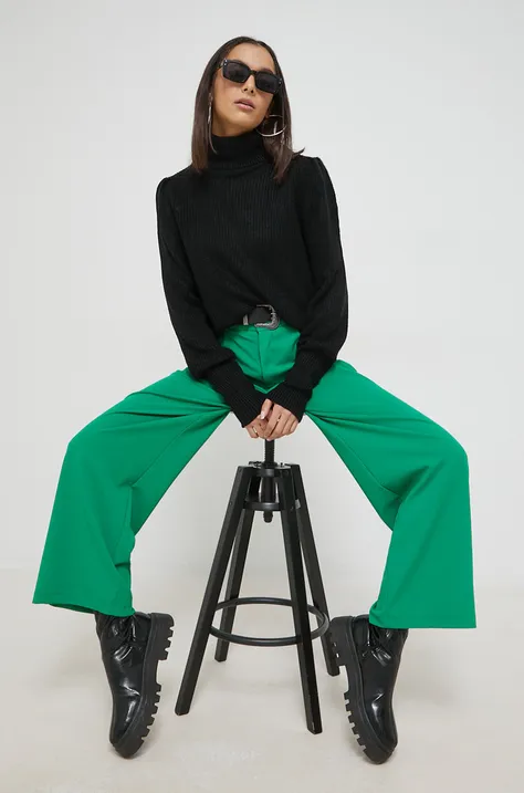 JDY spodnie damskie kolor zielony szerokie high waist