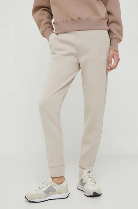 Calvin Klein pantaloni de trening femei, culoarea gri, neted
