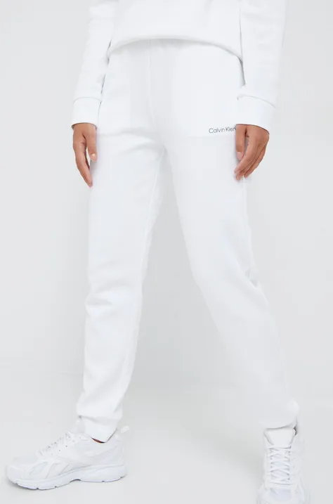 Calvin Klein pantaloni de trening femei, culoarea alb, neted
