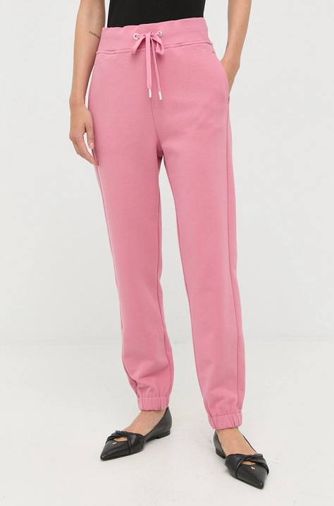 Weekend Max Mara pantaloni de trening din bumbac femei, culoarea roz, neted