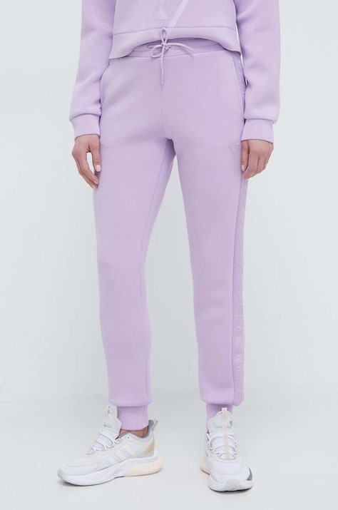 Guess pantaloni de trening culoarea roz, cu imprimeu