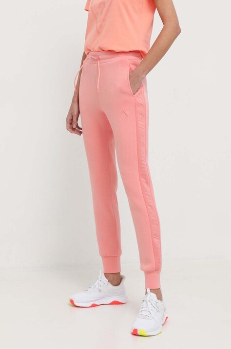 Guess pantaloni de trening culoarea portocaliu, cu imprimeu