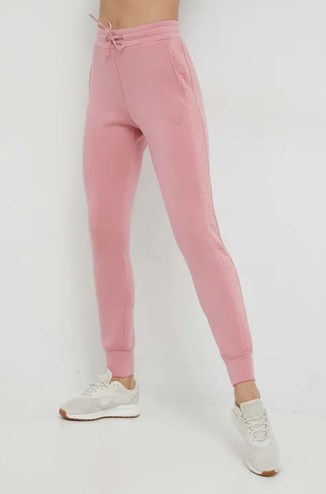Спортивні штани Guess жіночі колір рожевий з аплікацією