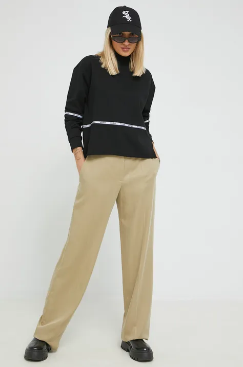 HUGO spodnie damskie kolor beżowy szerokie high waist