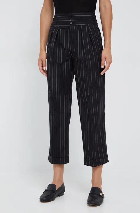 Lauren Ralph Lauren spodnie wełniane 200872111001 damskie kolor czarny proste high waist