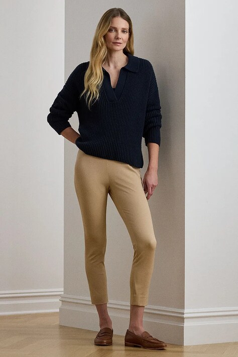 Lauren Ralph Lauren штани slim fit жіночі з віскозою — AW22-SPD098, бежевий — фото 3
