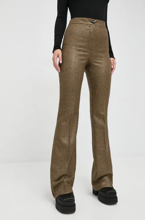 Twinset pantaloni de lana femei, culoarea auriu, drept, high waist