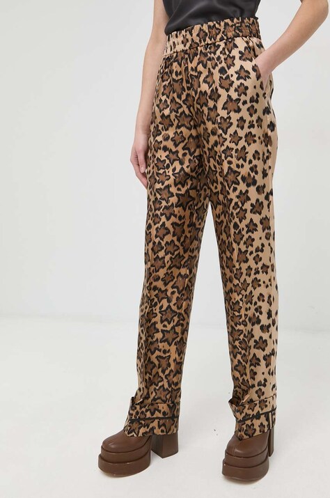 Red Valentino pantaloni de matase femei, culoarea maro, lat, high waist
