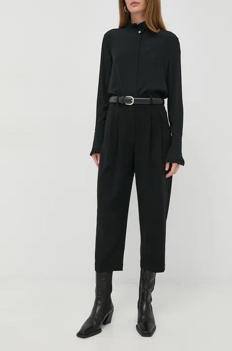 Панталони MICHAEL Michael Kors в черно със стандартна кройка, с висока талия