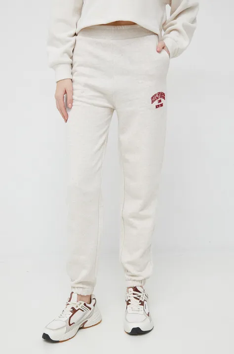 Хлопковые спортивные штаны Tommy Hilfiger женские цвет бежевый меланж