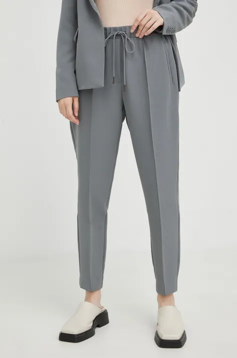 Штани Bruuns Bazaar жіночі колір сірий облягаючі висока посадка