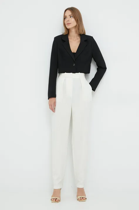 Elisabetta Franchi pantaloni din lana femei, culoarea bej, fason tigareta, high waist