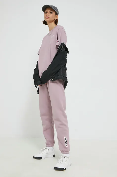 Champion spodnie damskie kolor fioletowy gładkie