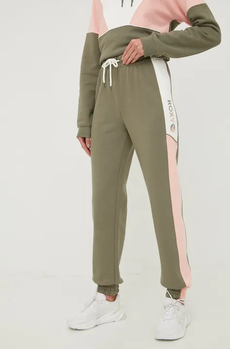 Roxy spodnie dresowe Lets Get Going damskie kolor zielony z nadrukiem