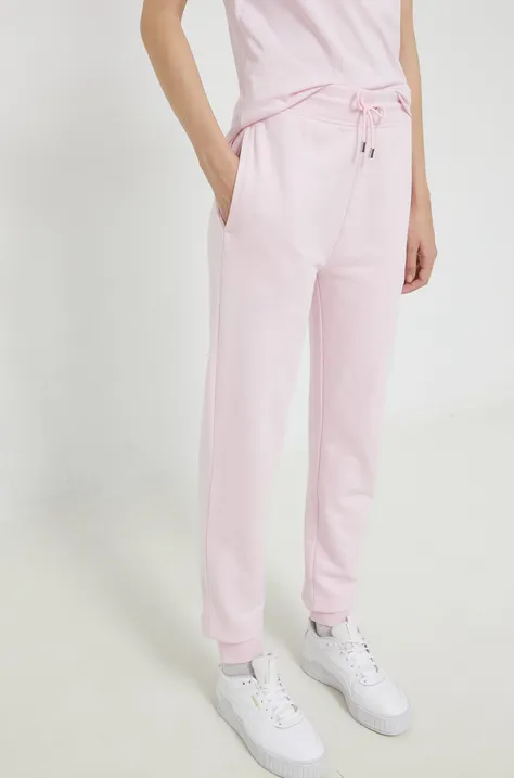 HUGO spodnie dresowe bawełniane damskie kolor różowy gładkie