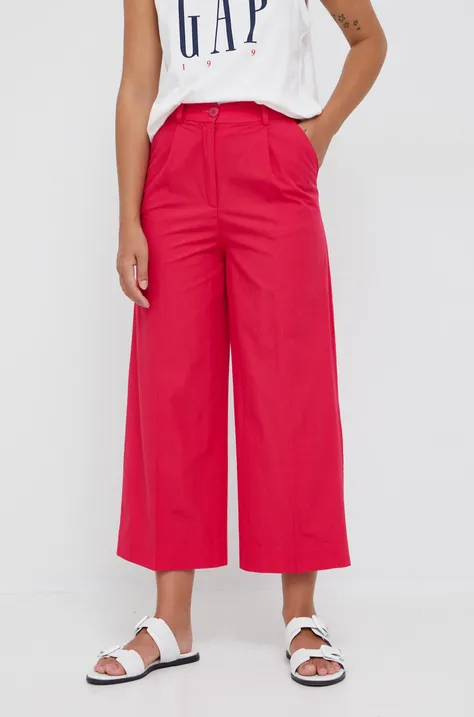 Бавовняні штани Sisley жіночі колір рожевий широке висока посадка