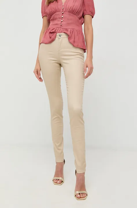 Morgan spodnie damskie kolor beżowy dopasowane high waist