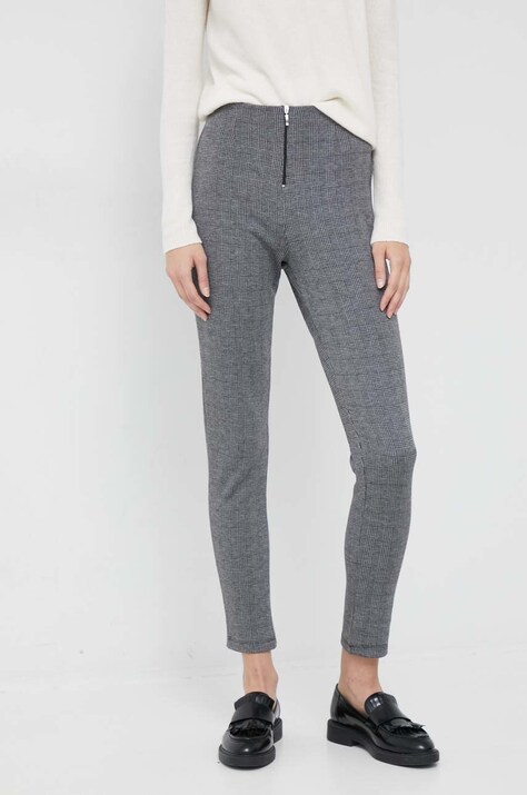 United Colors of Benetton pantaloni femei, culoarea gri, mulata, high waist