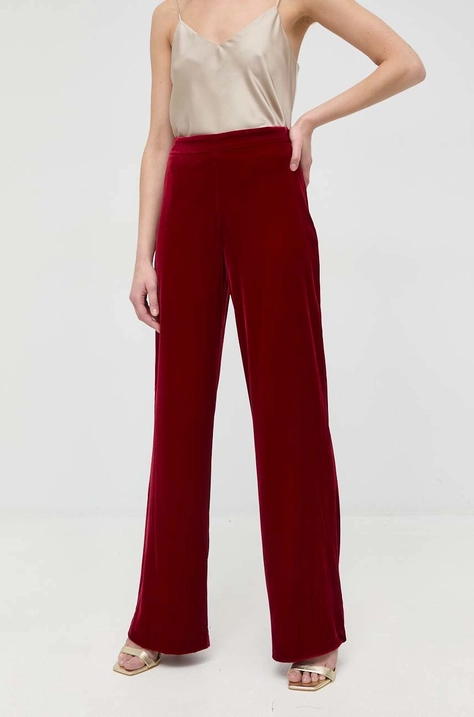 Luisa Spagnoli pantaloni din amestec de mătase Omologo femei, culoarea bordo, drept, high waist