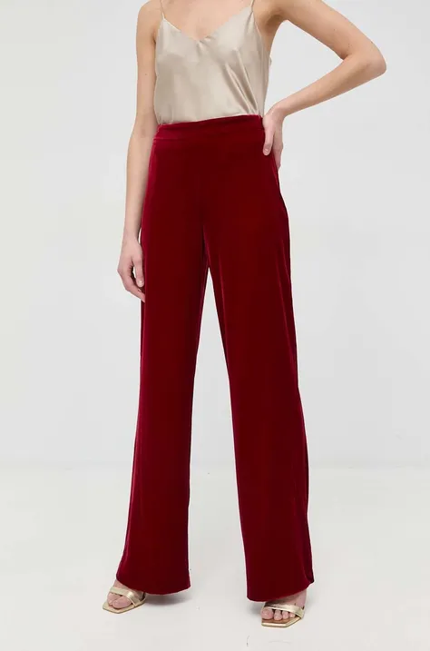 Luisa Spagnoli spodnie z domieszką jedwabiu Omologo damskie kolor bordowy proste high waist