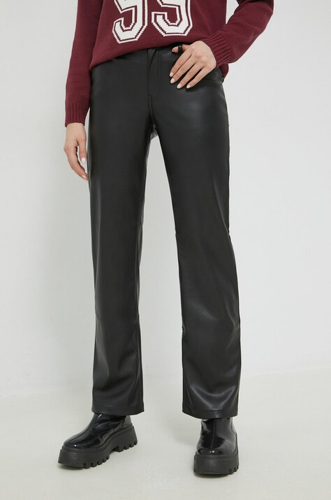 Hollister Co. pantaloni femei, culoarea negru, drept, high waist