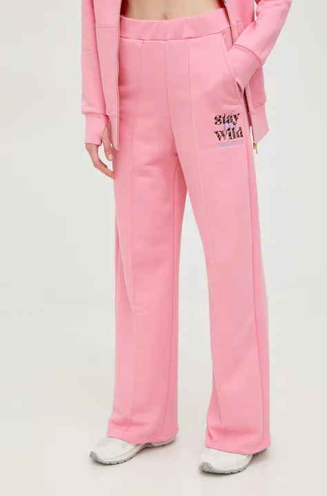Femi Stories spodnie dresowe Flare damskie kolor różowy z aplikacją