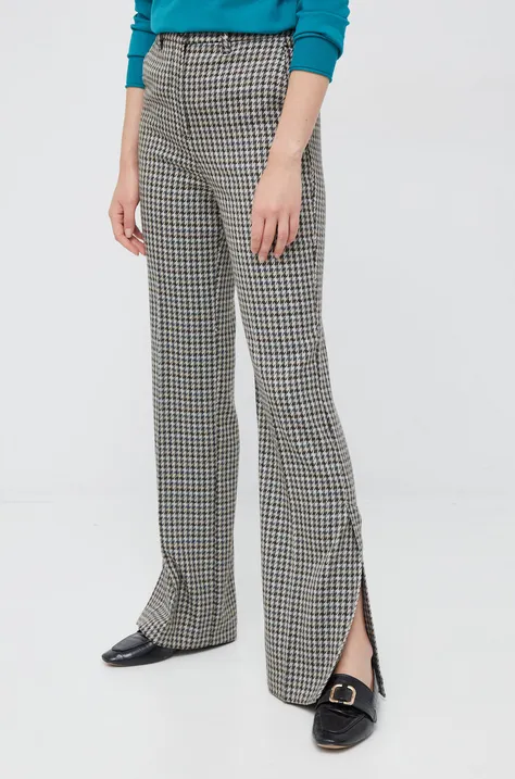 Sisley spodnie damskie kolor beżowy dzwony high waist