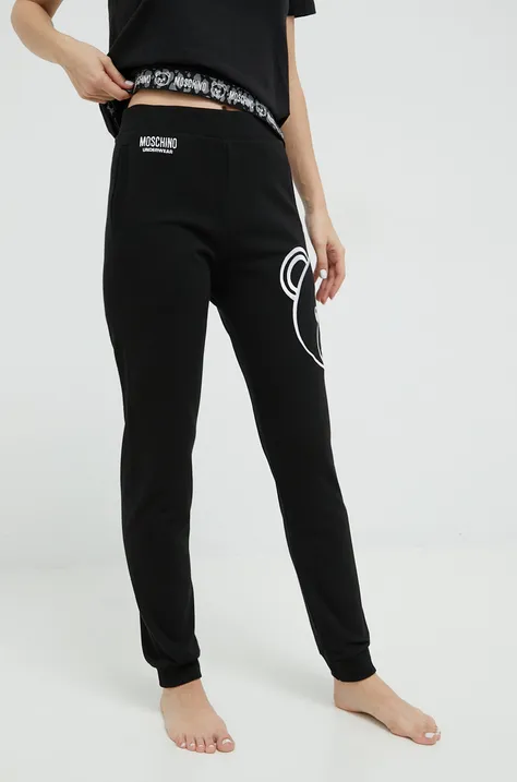 Хлопковые спортивные штаны Moschino Underwear женские цвет чёрный с аппликацией