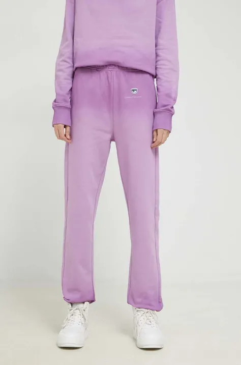Chiara Ferragni spodnie dresowe bawełniane damskie kolor fioletowy gładkie