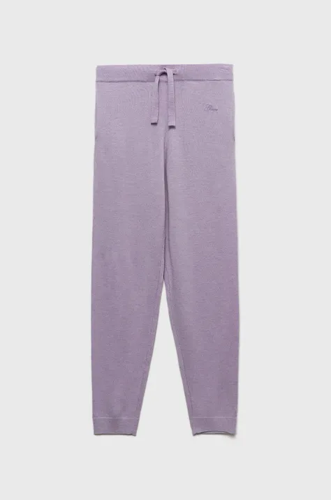 Guess spodnie dresowe dziecięce kolor fioletowy gładkie
