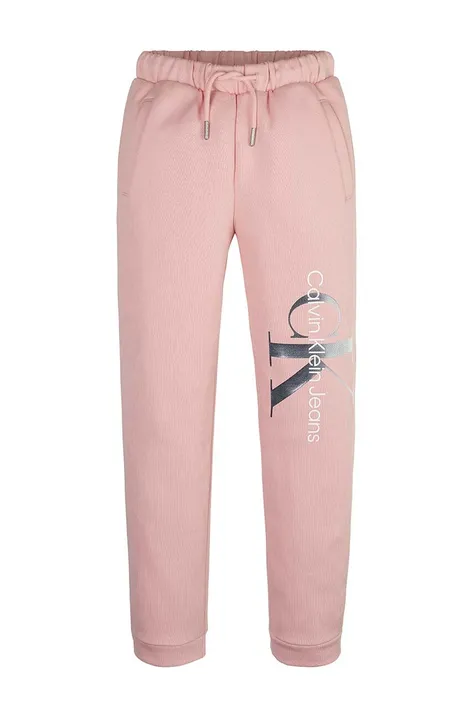 Calvin Klein Jeans spodnie dresowe dziecięce kolor różowy z nadrukiem